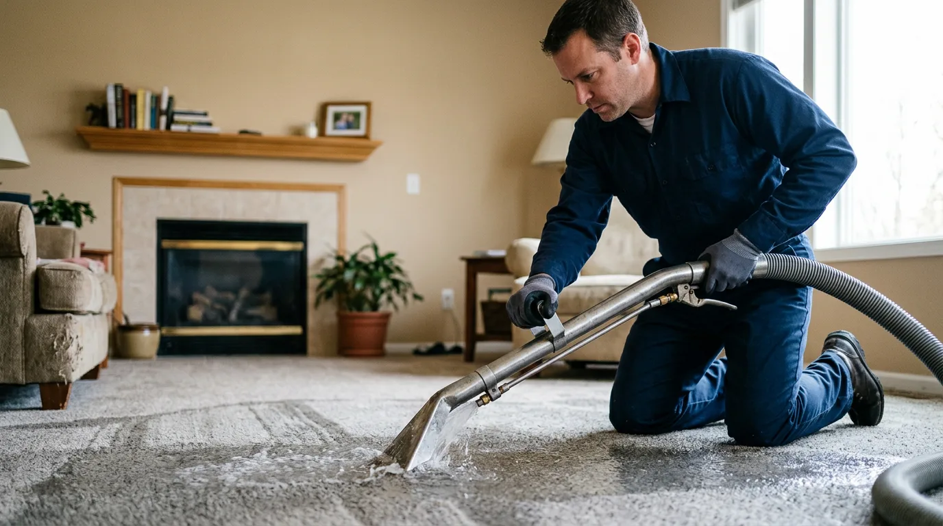 Water damage restoration technician working near Edinburg, IL